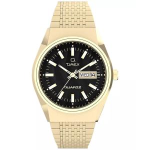 Timex 男士手表 复古风黑色表盘金色不锈钢手表防水时尚腕表 Gold_Tone