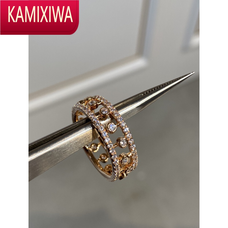 kamixiwa戴比尔斯露珠满钻戒指玫瑰金镂空指环女网红明星音符水滴