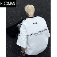 HLCOMAN高街痞帅三条杠T恤男夏季美式潮牌oversize运动短袖宽松情侣半袖