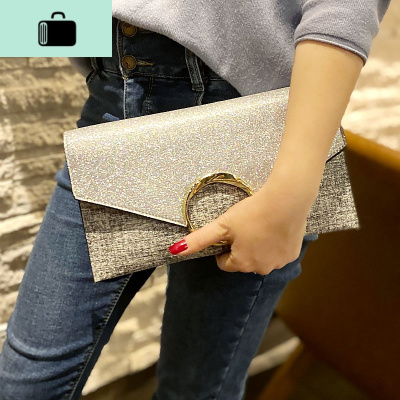 圆环装饰闪粉手拿包时尚单肩斜跨小包个性潮流晚宴年会礼服女包NEW LAKE女斜挎包
