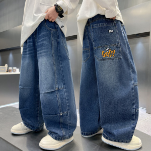 男童牛仔裤春秋款2026新款痞帅男孩春装大儿童装宽松直筒阔腿裤子