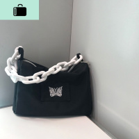 韩版新款夏季网红休闲包包女士黑色包斜挎包单肩包链条包蝴蝶小包NEW LAKE 黑色女斜挎包