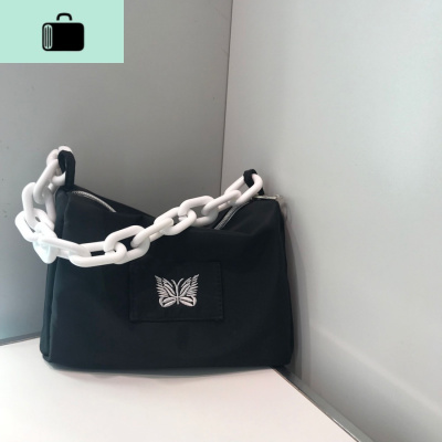 韩版新款夏季网红休闲包包女士黑色包斜挎包单肩包链条包蝴蝶小包NEW LAKE 黑色女斜挎包