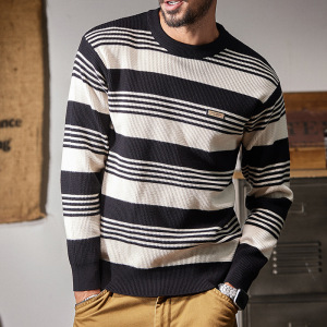 抗起球弹力棉保暖针织衫欧美式复古风青年潮牌宽松加厚针织毛衣男