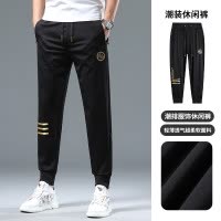 欧洲站高端字母英文休闲裤男夏季薄款修身弹力运动束脚长裤_1_491