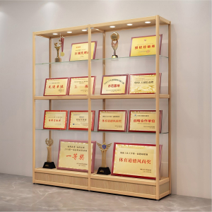 易企采 金色带灯荣誉展示架30*200*200CM无玻璃门 奖牌展示架证书奖杯奖状展示柜 单位:组 货期:10天