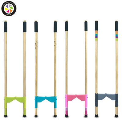 MYGY幼儿园木质儿童踩高跷感统训练器材体育户外运动木制玩具粉红彩虹图案-护壳款