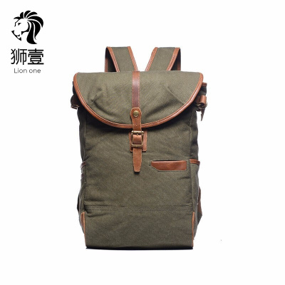 狮壹（Lionone）轻奢品牌帆布复古布包双肩背包男旅行通勤逛街简美书包校园休闲风