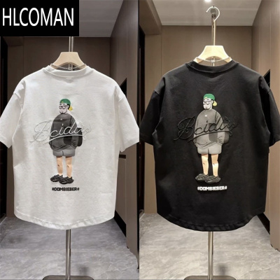 HLCOMAN潮流时尚百搭男士印花短袖T恤夏季新款宽松圆领半袖小众设计半袖