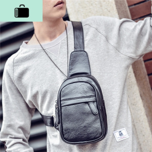 软皮小胸包男士户外运动休闲男韩版潮包男软皮斜挎包单肩包跨背包NEW LAKE男士单肩包