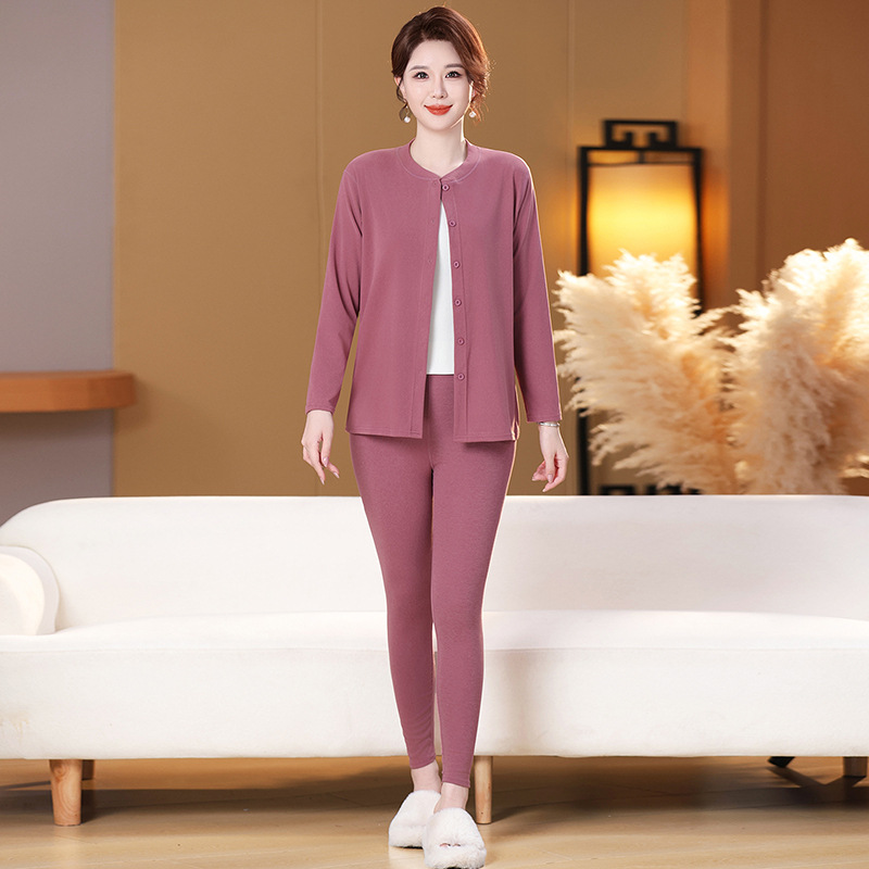 中老年女装加绒加厚保暖内衣套装妈妈秋冬开衫保暖贴身秋衣秋裤