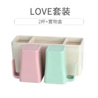 牙刷置物架免打孔刷牙杯卫生间漱口杯套装壁挂牙膏架吸壁式牙具架 三维工匠 LOVE五口之家+10支牙刷牙刷架