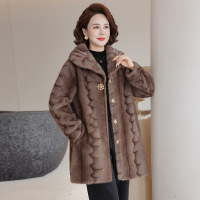 妈妈冬装水貂绒外套高贵夫人皮毛一体大衣中长款中老年女冬季上衣