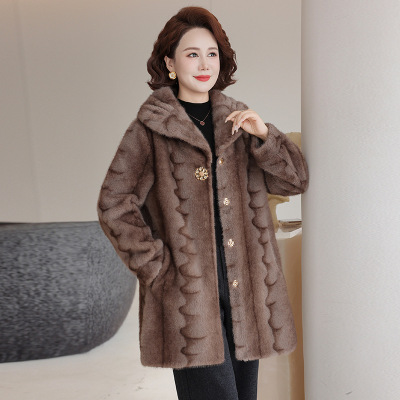 妈妈冬装水貂绒外套高贵夫人皮毛一体大衣中长款中老年女冬季上衣