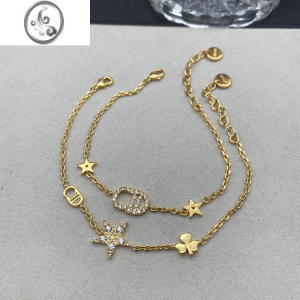 JiMi星星手链双链条双层镶钻字母五角星D家项链欧美小设计简约精致女 双条手链套装