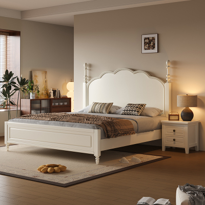 法式复古实木床1.8米主卧双人床美式软包床1.5米黑色中古风画屏床