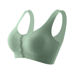 妈妈内衣女薄款背心式前扣文胸无钢圈胸罩中老年人冰丝无痕大码夏