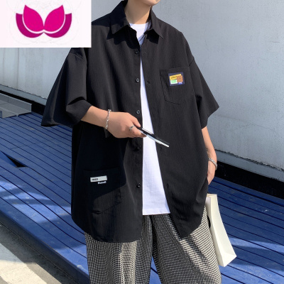 七斓短袖衬衫男士ins潮牌设计感大码衬衣夏季港风宽松百搭外套