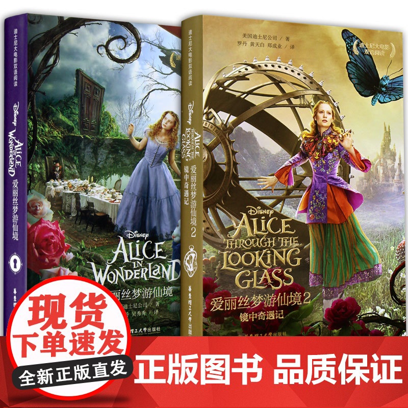 爱丽丝梦游仙境书英文版中英文双语版全套1+2共2册爱丽丝漫游奇境记正版书六年级镜中奇遇记课外书儿童书籍8-9-10-