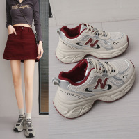 ins韩版皮面低帮老爹鞋女秋季新款透气增高休闲BN202