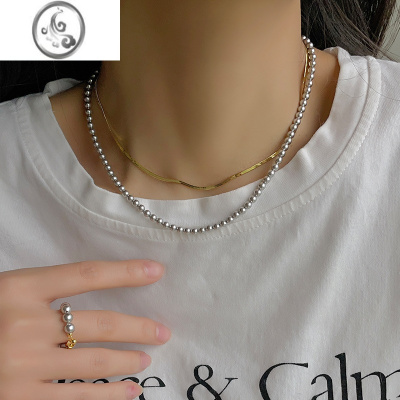 JiMi法式真多麻灰施家珍珠项链女夏高级感锁骨颈链轻奢小众2023年新款