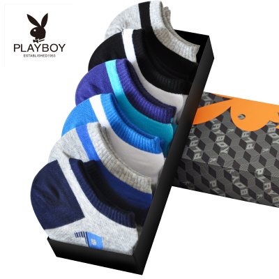 花花公子男士船袜春夏精梳棉时尚撞色休闲商务浅口袜子男舒适透气隐形袜6双礼盒装