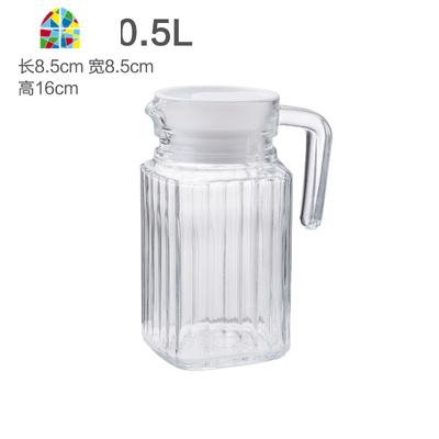 玻璃冷水壶大容量扎壶家用带盖果汁壶扎壶凉水壶装凉白开瓶果汁瓶 FENGHOU 八角壶1.1L