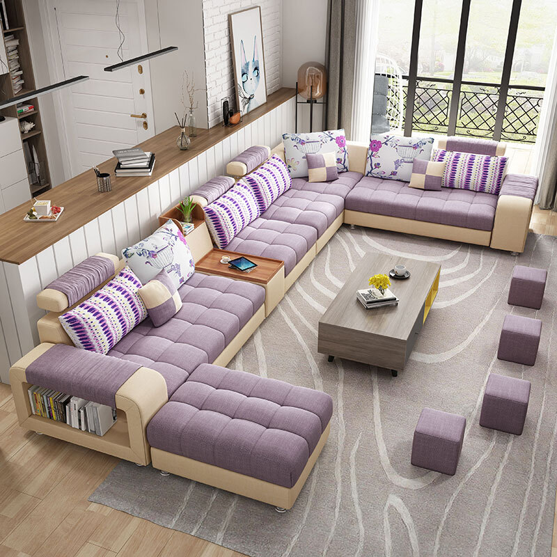 布艺转角沙发紫色