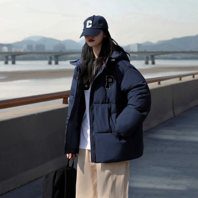 [1折价89.9元,叠加优惠券]冬季棉衣女款韩版宽松简约厚连帽左胸字母棉服外套潮