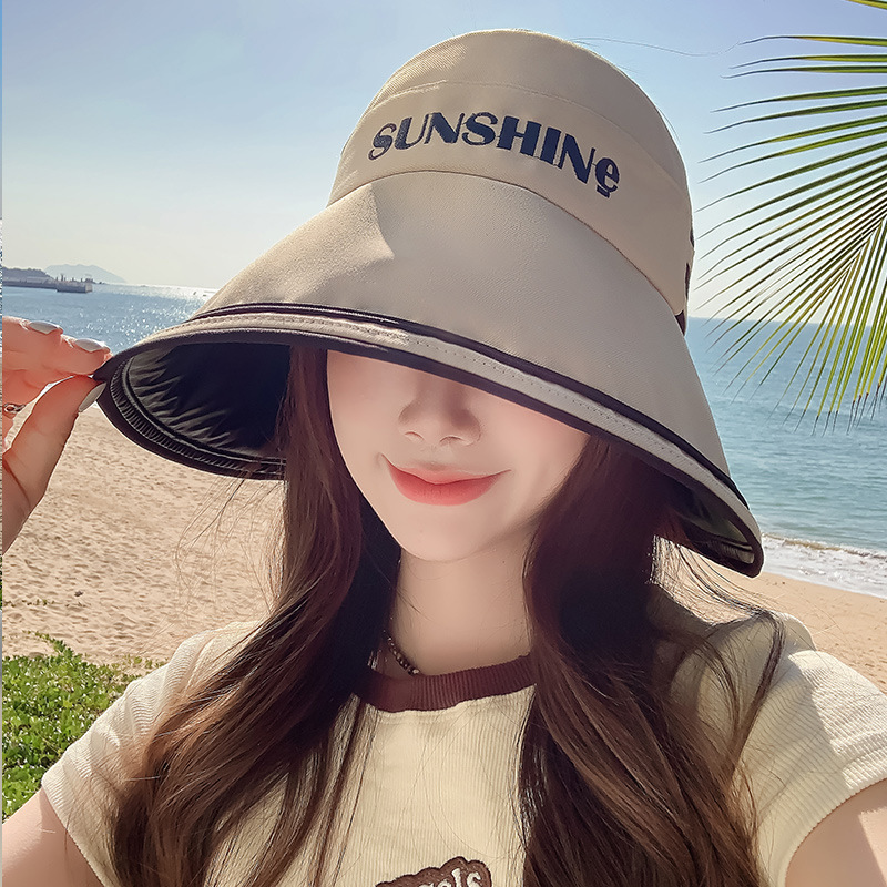 渔夫帽三条杠黑胶防晒帽子女遮脸夏季户外遮阳帽可折叠大檐帽时尚