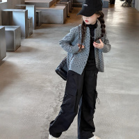 女童针织外套秋装新款儿童装韩系灰色上衣春秋初中生毛衣开衫