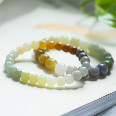 臻玉盈和田玉多宝渐变手链女款烟紫晴水糖玉白玉碧玉单圈手串