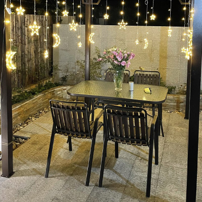 苏宁 金菲罗格 办公家具 露天户外休闲桌椅组合 4+1[玻璃长桌80x130]