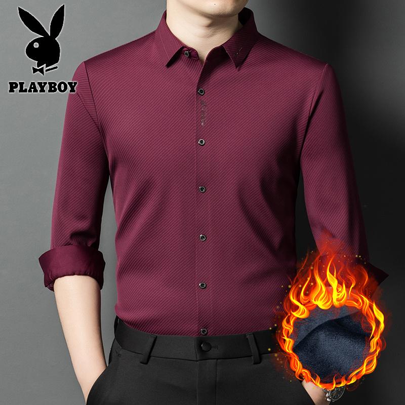 花花公子新款高品质高品质真超绒格子商务衬衫