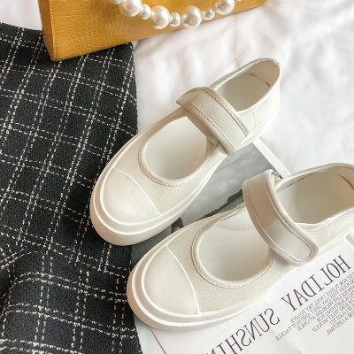 苏芈浅口单鞋女夏季2021新款休闲百搭厚底松糕小白鞋魔术贴玛丽珍女鞋
