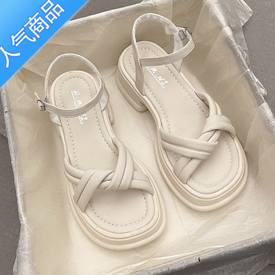 SUNTEK大码凉鞋41一43女胖脚宽加肥女鞋夏季新款外穿厚底拖鞋加宽凉拖42