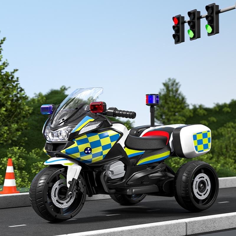 智扣儿童电动车摩托车玩具车可坐人电瓶充电三轮车宝宝男孩小朋友警车