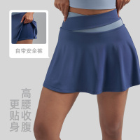 欧美风裸感运动短裙防走光拼色假两件短裙跑步健身短裙