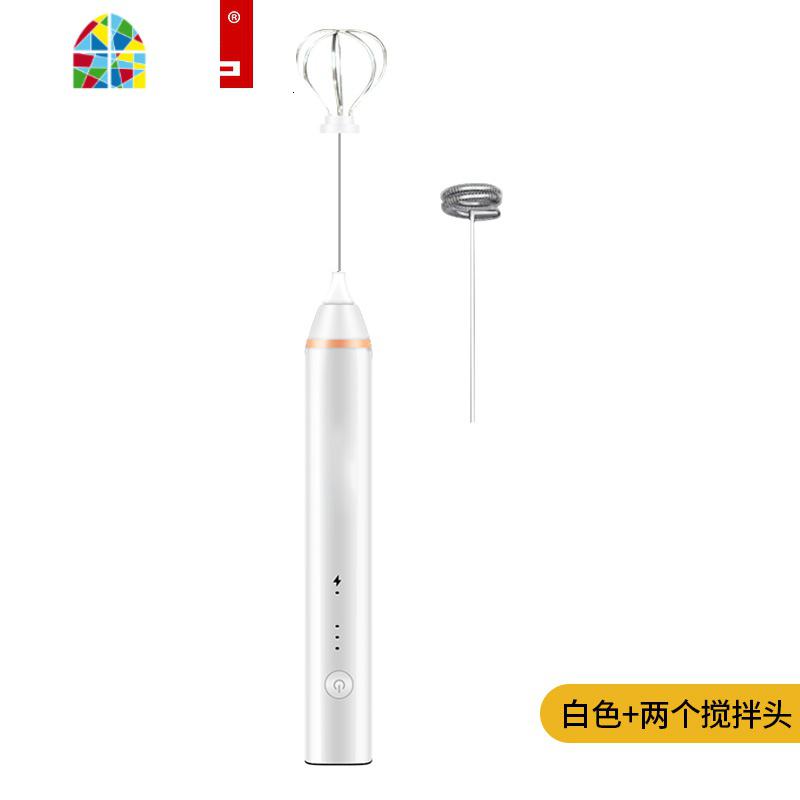 家用电动打蛋器无线充电式小型多功能烘焙手持懒人自动蛋清搅拌机 FENGHOU 白色(全自动+2个搅拌头)
