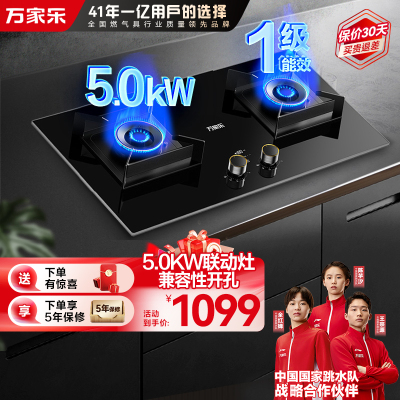 万家乐燃气灶 5.2kw大火力天然气灶 智能定时灶嵌入式灶烟灶联动全进风台嵌两用可调节开孔JZT-AY9天然气