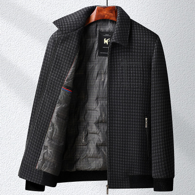 中老年加厚羊毛内胆商务翻领夹克秋冬新款男士休闲夹克爸爸装茄克