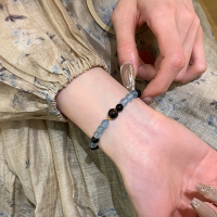 巴西黑曜石海蓝宝手链女补水招财正品纯天然水晶手串情侣礼物送女朋友老婆情人节七夕生日礼物