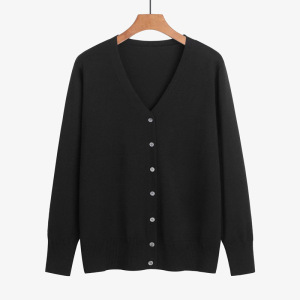 春季新款安迪绒V领针织长袖女洋气开衫纯色韩版简约百搭外套毛衣