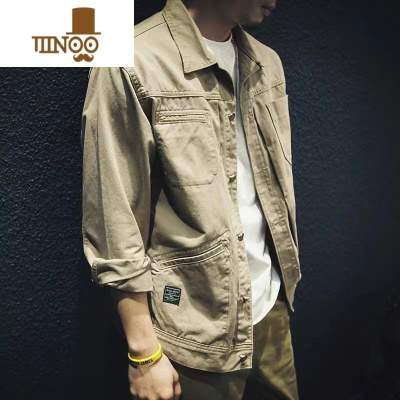YANXU款日系复古卡其牛仔外套男潮牌ins宽松百搭韩版潮流工装夹克
