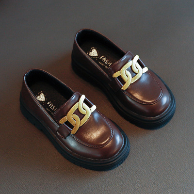 可莉允儿童英伦风皮鞋春季2021新款百搭金属扣纯色小中大男女童乐福鞋潮皮鞋童