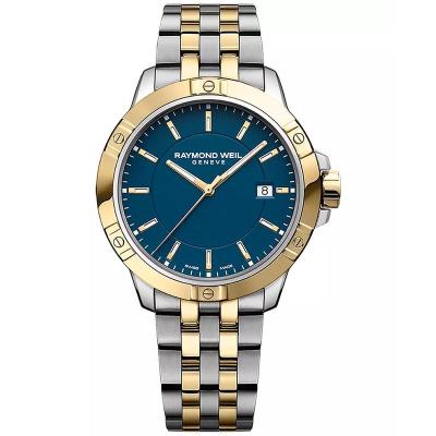 瑞士原装进口石英男士腕表41mm蓝盘防水防划商务休闲两色拼接钢带