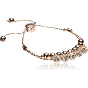 GUESS女士两行玫瑰金金属水晶可调节滑扣手链 initial