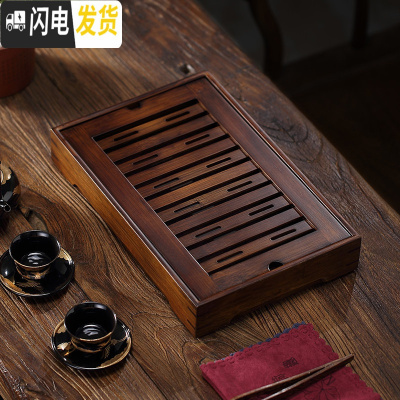 三维工匠竹制茶盘家用小号托盘茶海小型茶托功夫茶具小干泡茶台简约储水式 韵黑方形竹茶盘中号