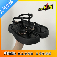 SUNTEK复古沙滩厚底凉鞋女2023年新款夏季百搭黑色软底高级感仙女鞋