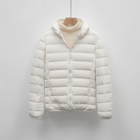 女式90绒纯色轻薄女装连帽带帽无缝羽绒服短款大码外套